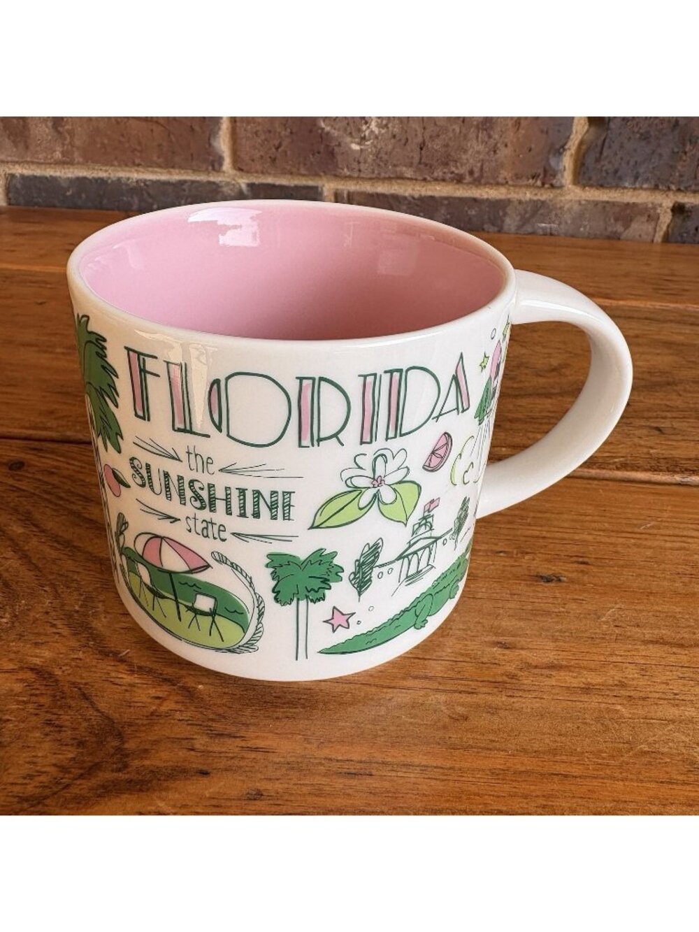 Starbucks FLORIDA Been There Series  14 oz Mug Coffee Tea 2018 White Pink Green